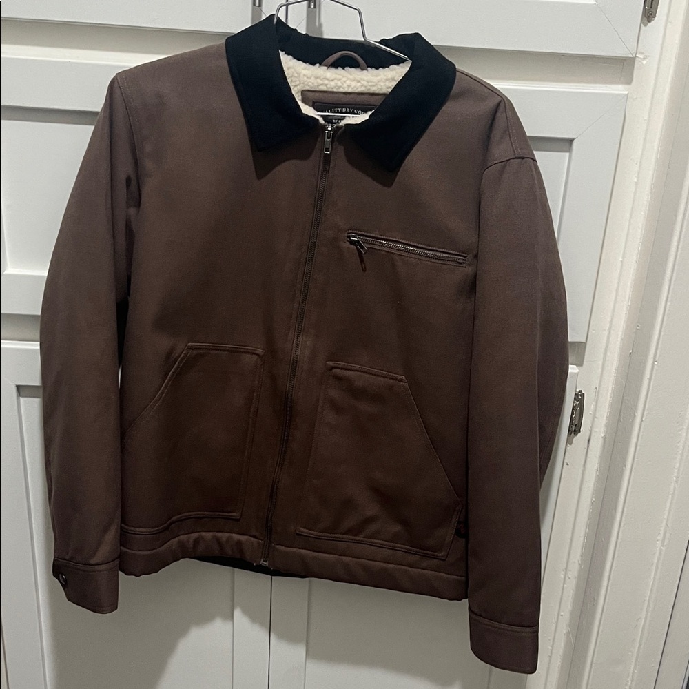 Men's Brown Canvas Jacket with Black Collar